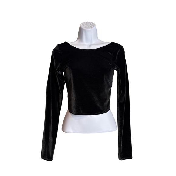 Abercrombie & Fitch Tops - Abercrombie & Fitch Womens Y2K Black Velvet Long Sleeve‎ Crop Top Sz M Holiday